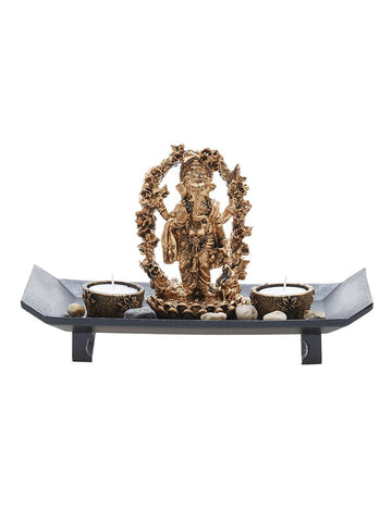 Lord Ganesha Gift Set Tray with 2 Tea Lights (Golden)